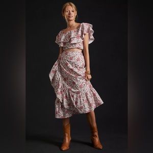 Anthropologie Forever That Girl Floral Ruffled Wrap Skirt Set